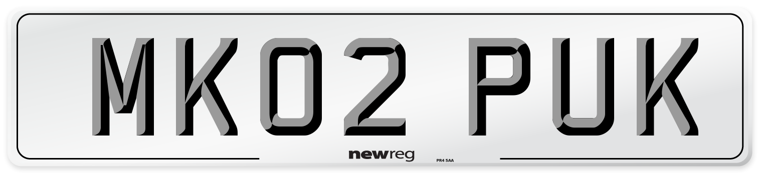 MK02 PUK Number Plate from New Reg